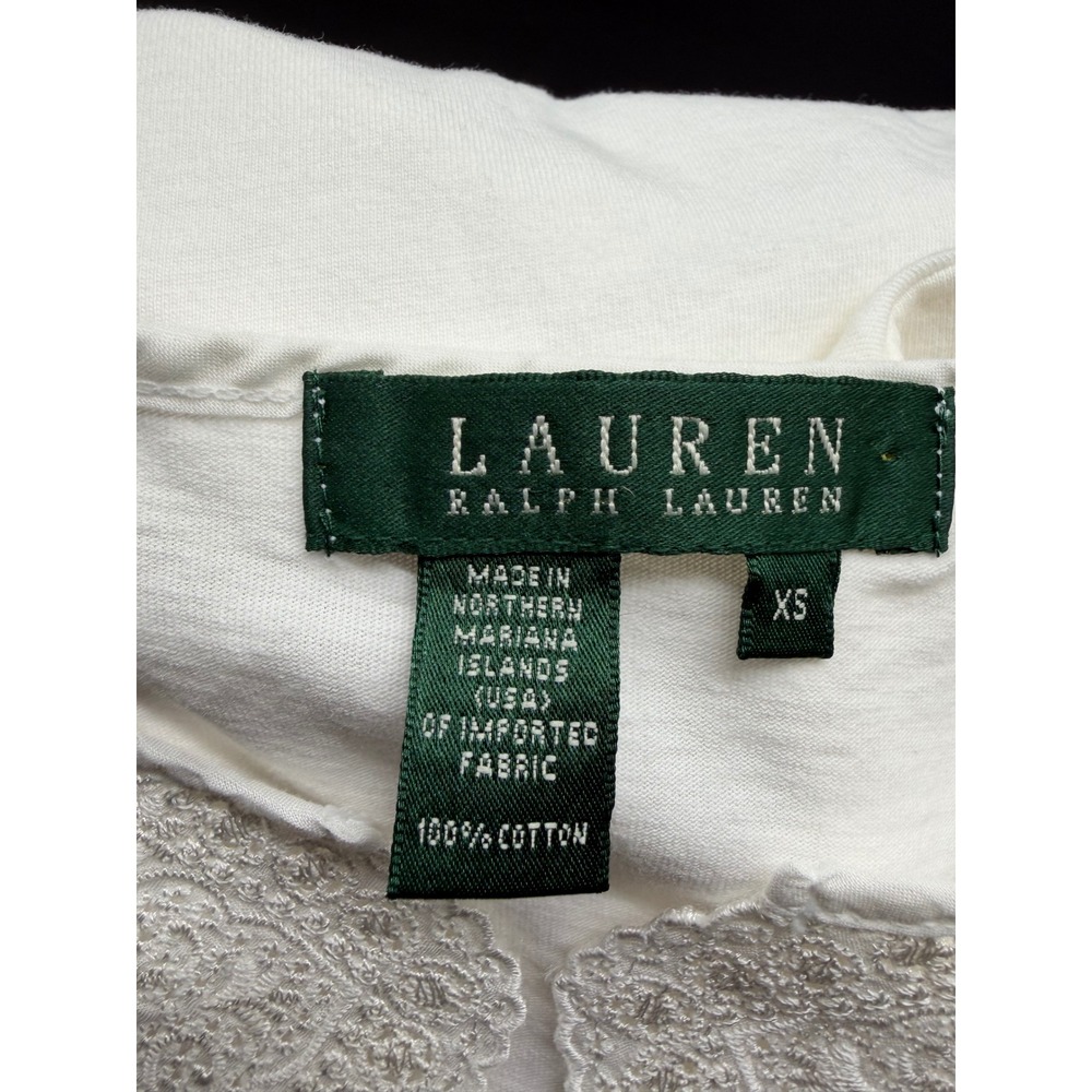 Lauren Ralph Lauren White Cotton Lace Bib Tunic Top Long Sleeve XS - Picture 8 of 10